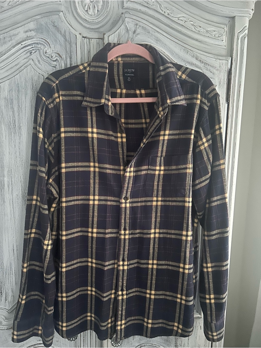 J. Crew Navy and Yellow Plaid Button-Down Shirt and untucking